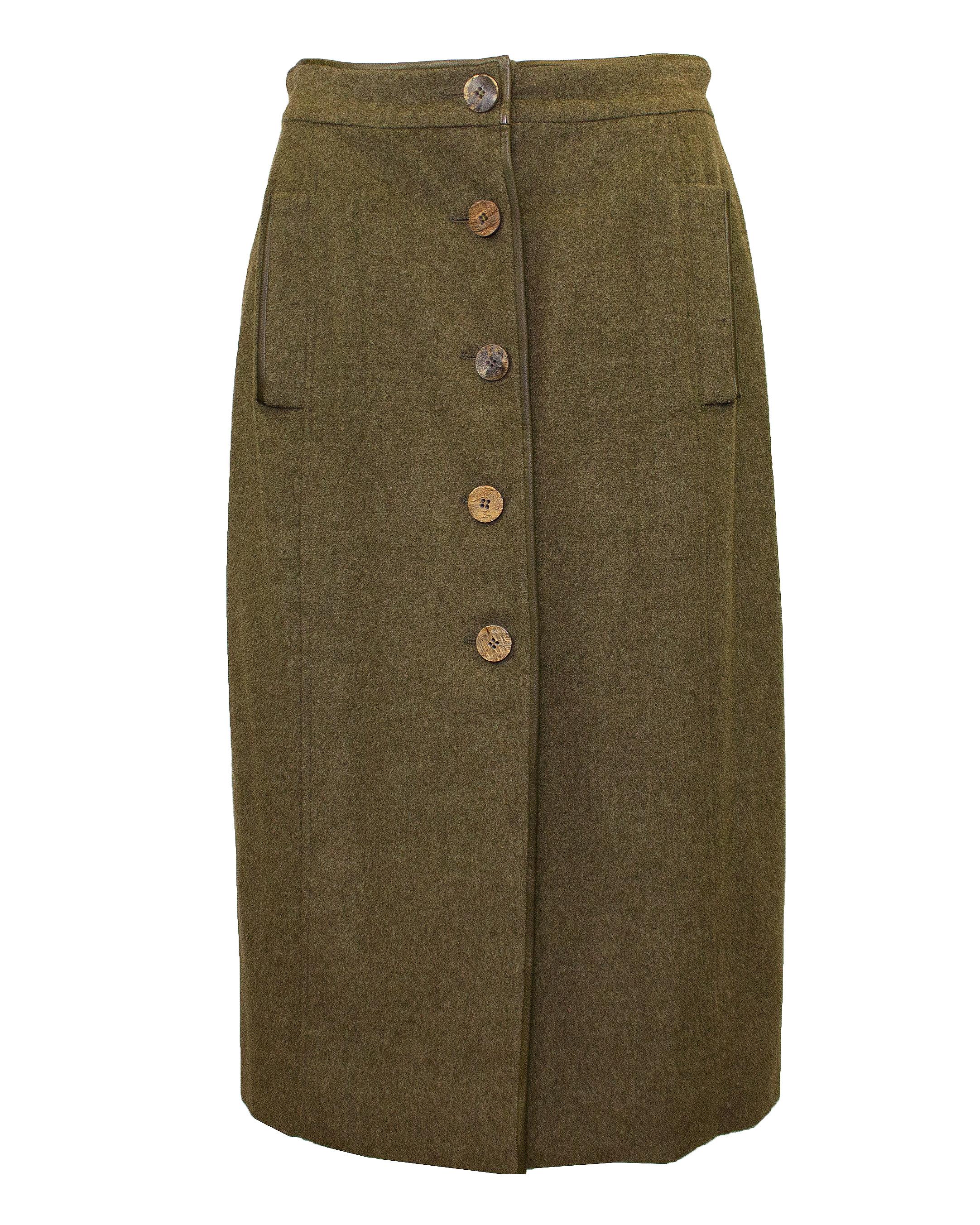 1980s Hermes Olive Green Wool and Cashmere Jacket and Skirt Ensemble  For Sale 3