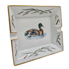 1980s Hermès Rectangular Porcelain Mallard Duck Ashtray