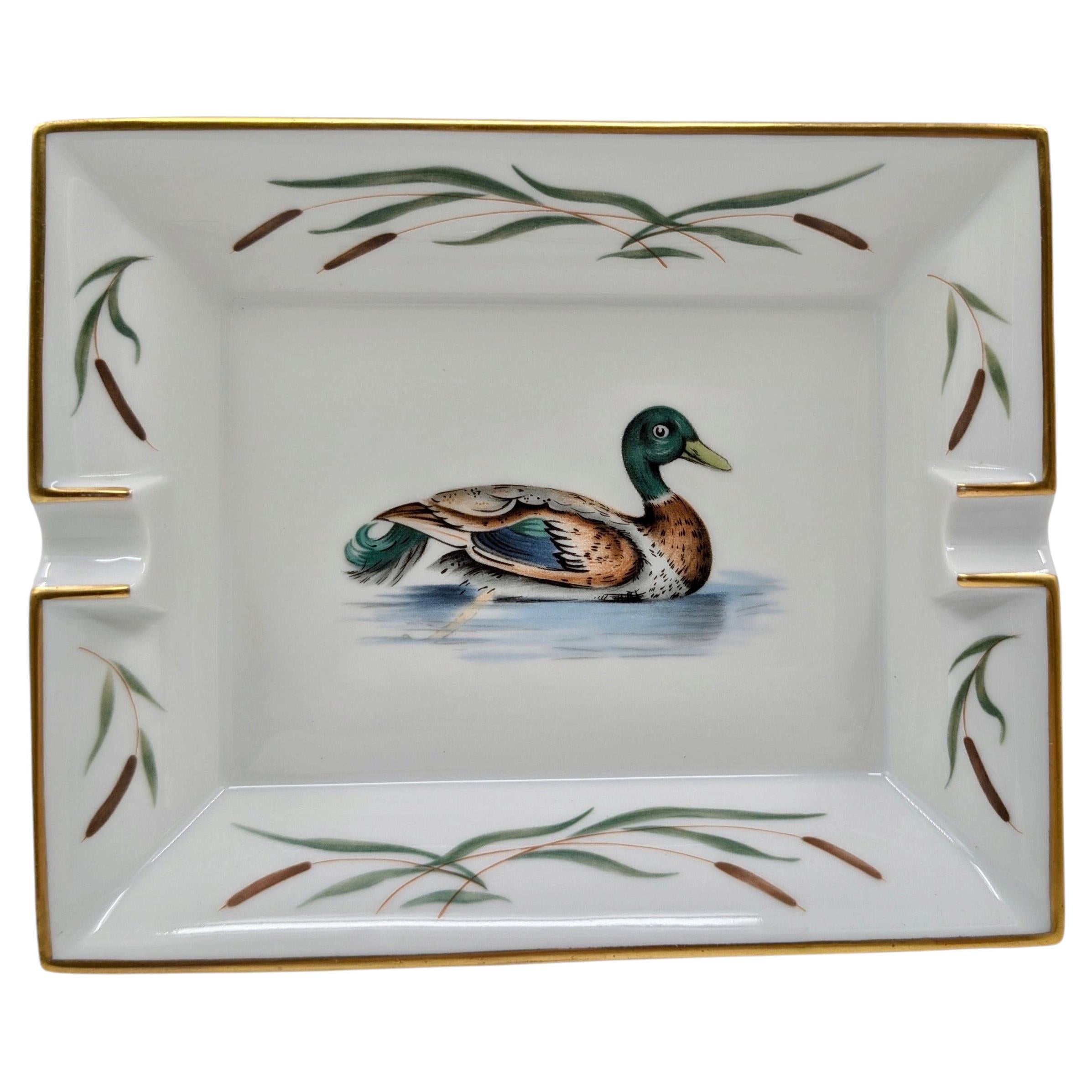 1980s Hermès Rectangular Porcelain Mallard Duck Ashtray For Sale