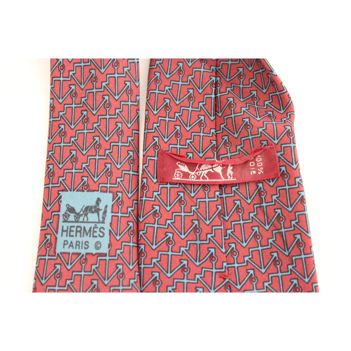 Men's 1980s Hermes Red Silk Geometric Print Tie 952 IA