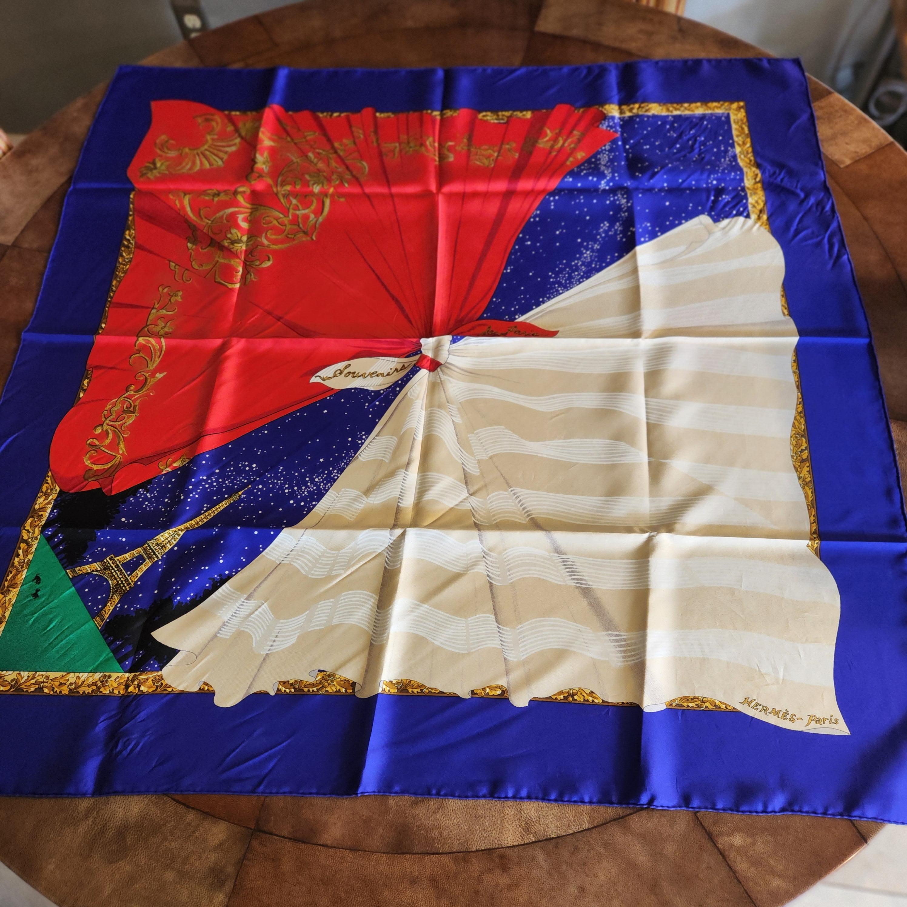 1980s Hermès Silk Scarf Hilton McConnico Souvenirs de Paris Boxed For Sale 8