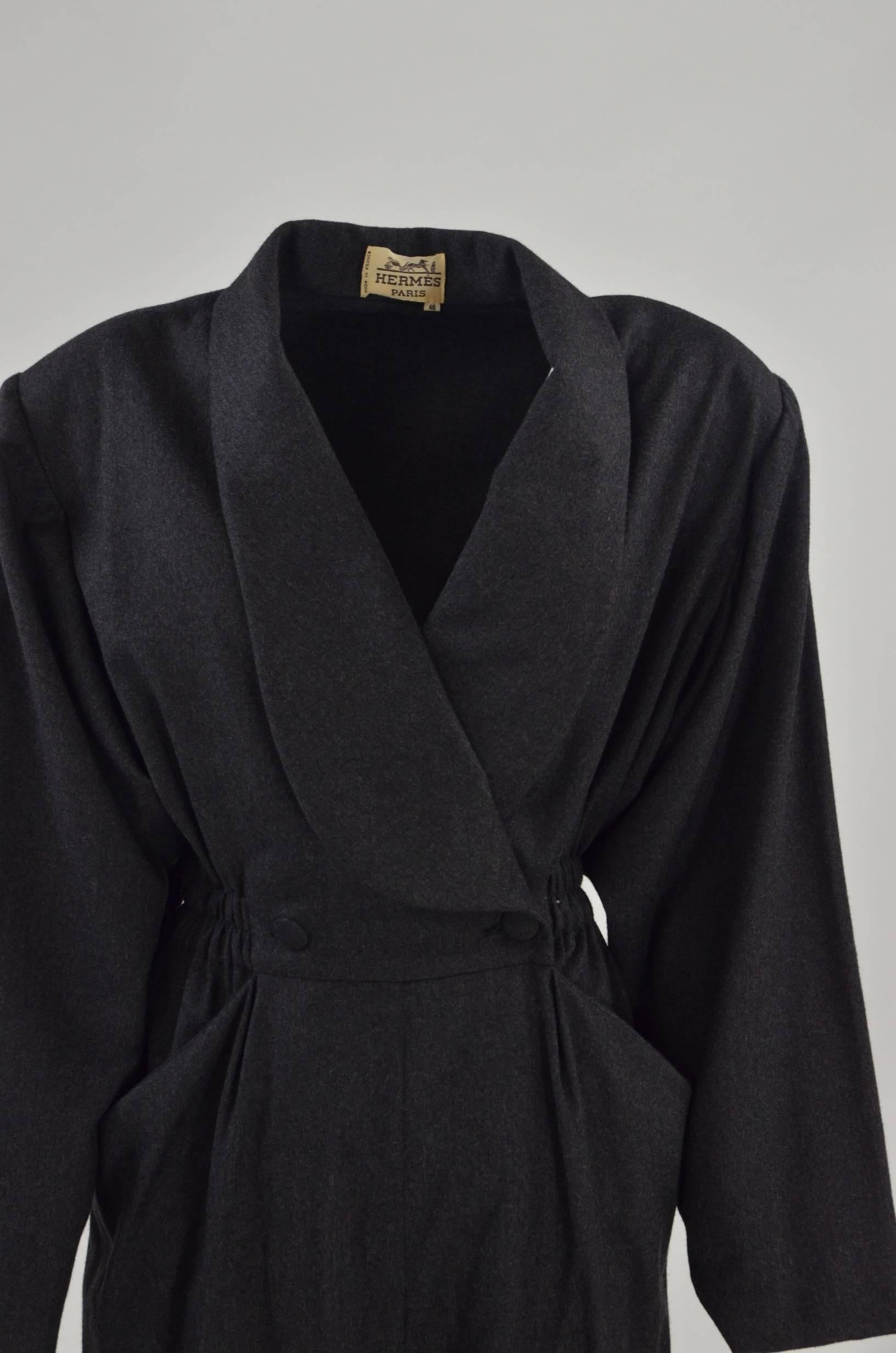 Women's 1980s Hermès Vintage Wool and Cashmere Dark Jumpsuit