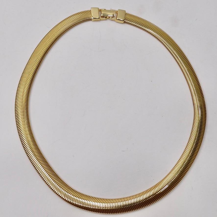 1980s Herringbone 18K Gold Plated Necklace In Excellent Condition For Sale In Scottsdale, AZ