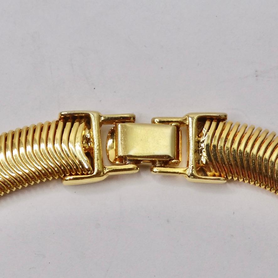 Women's or Men's 1980s Herringbone 18K Gold Plated Necklace For Sale