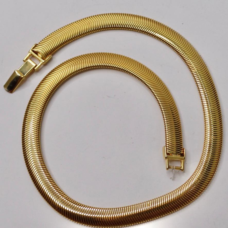 1980s Herringbone 18K Gold Plated Necklace For Sale 1