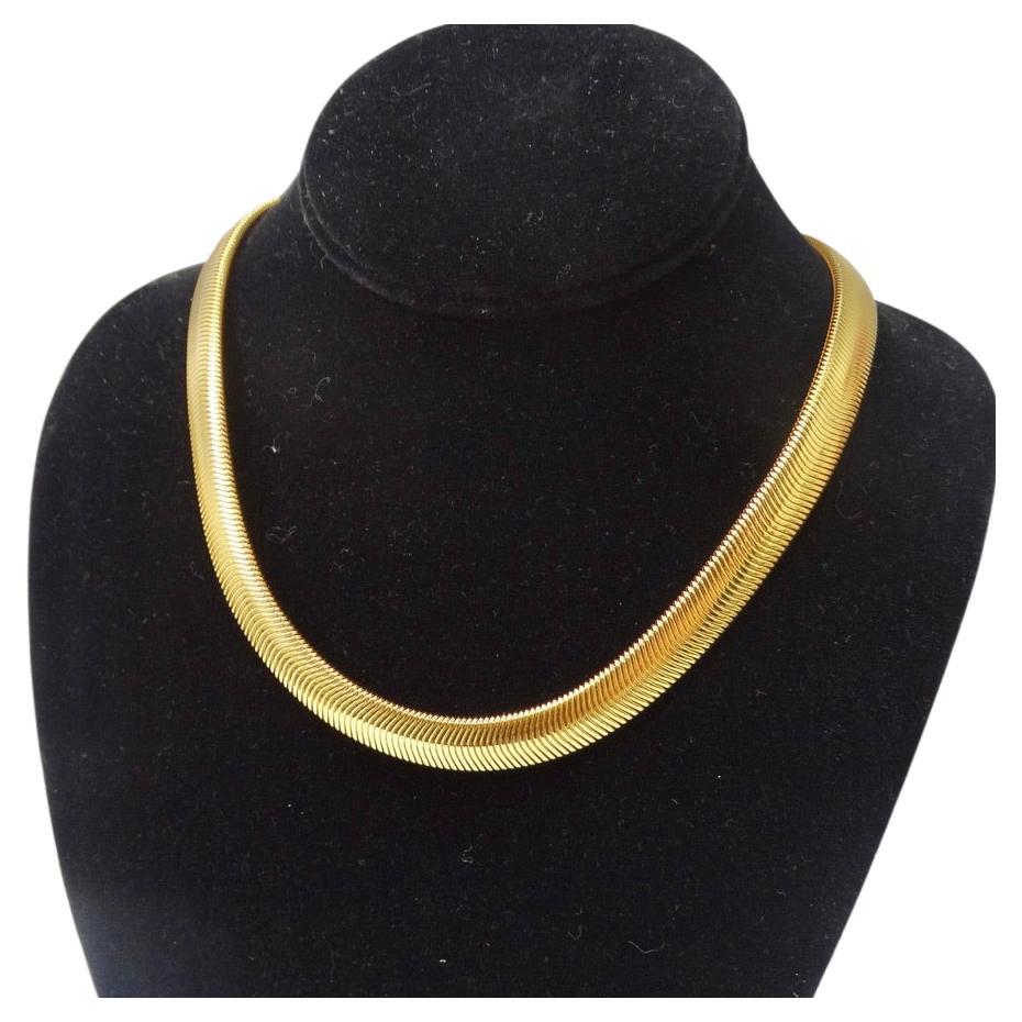 1980s Herringbone 18K Gold Plated Necklace For Sale