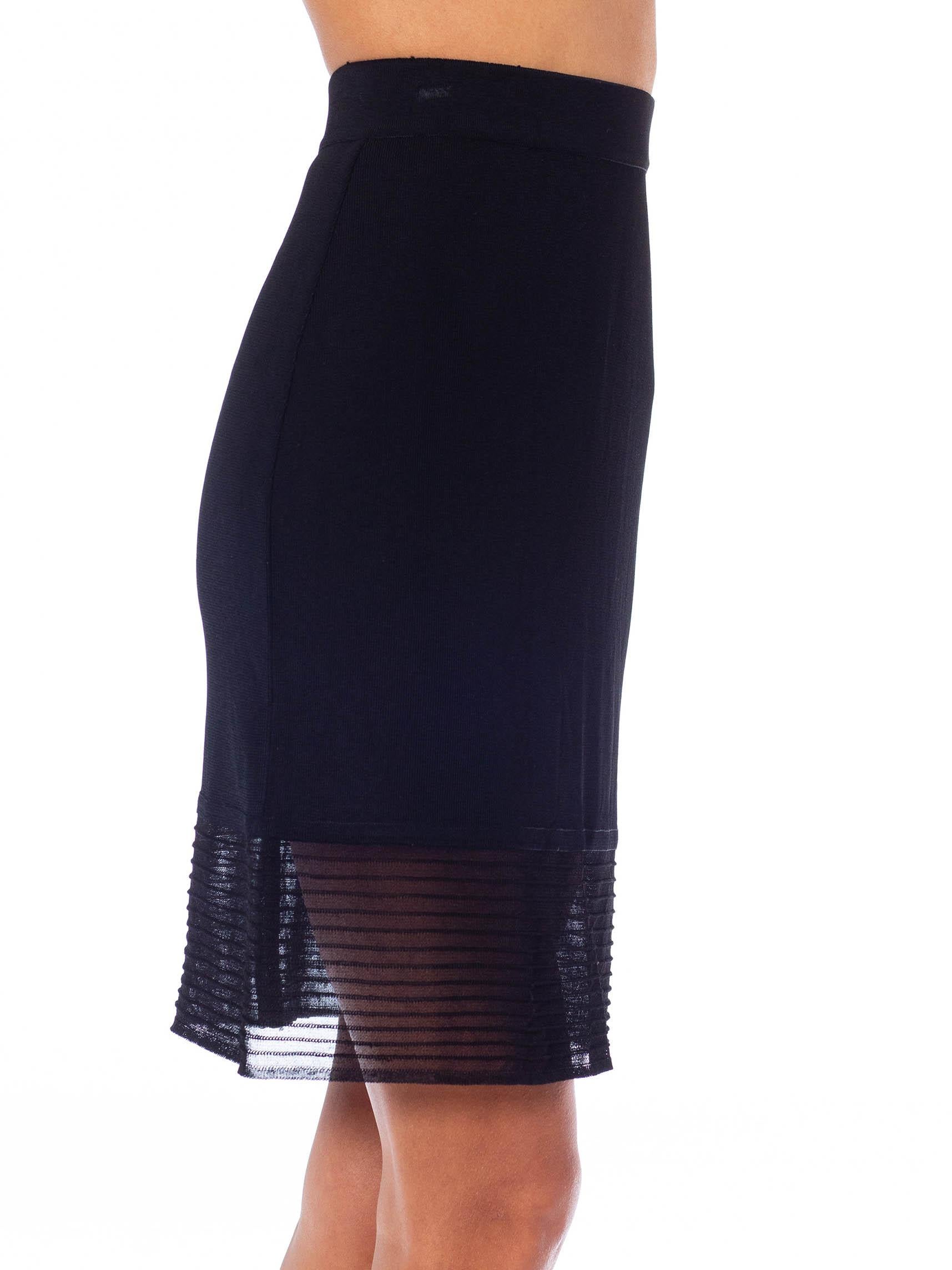 1980S HERVE LEGER Black Poly/Viscose Mini Body-Con Skirt In Excellent Condition In New York, NY