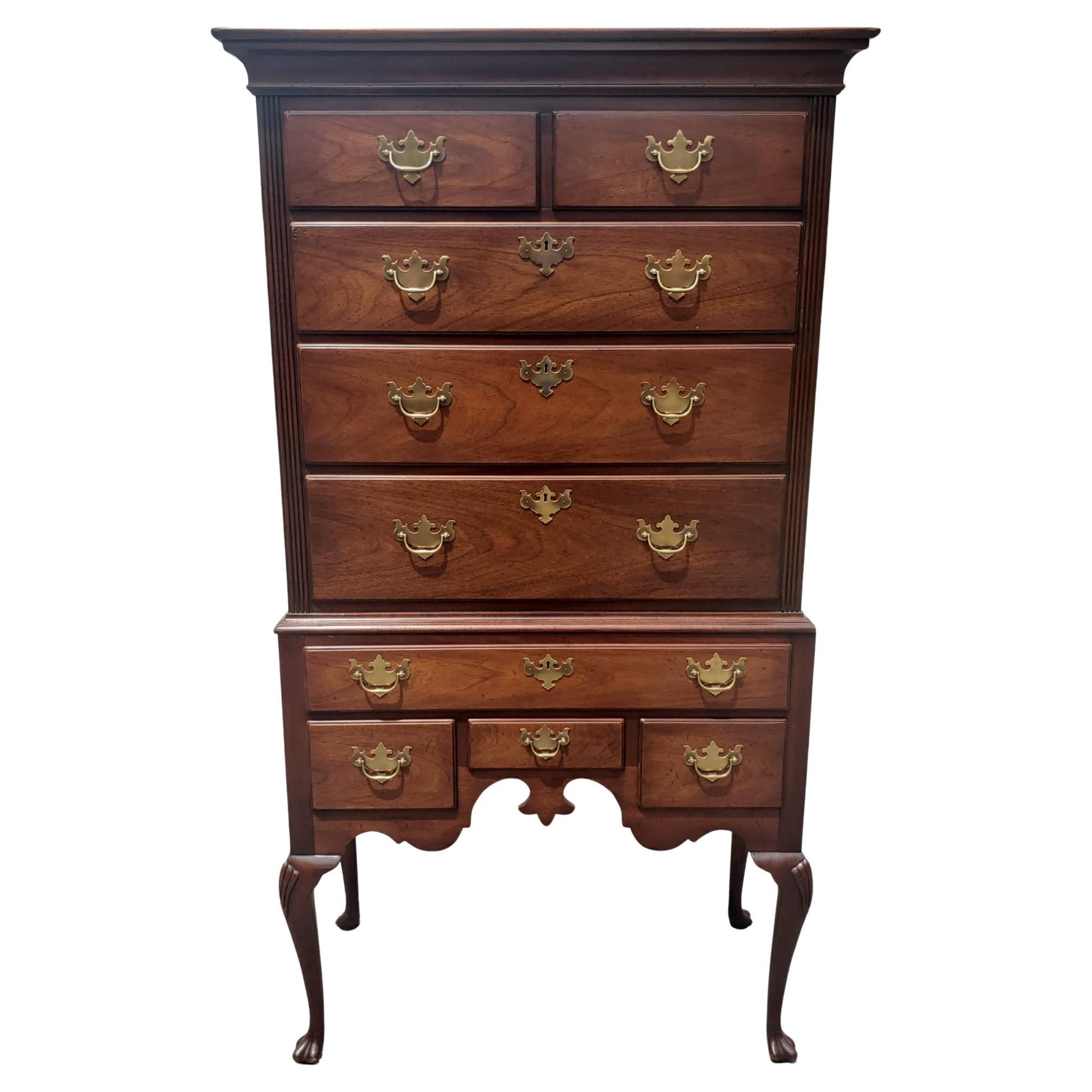 1980s Hickory Chair Mahogany Flat Top High Boy Chest of Drawers For Sale