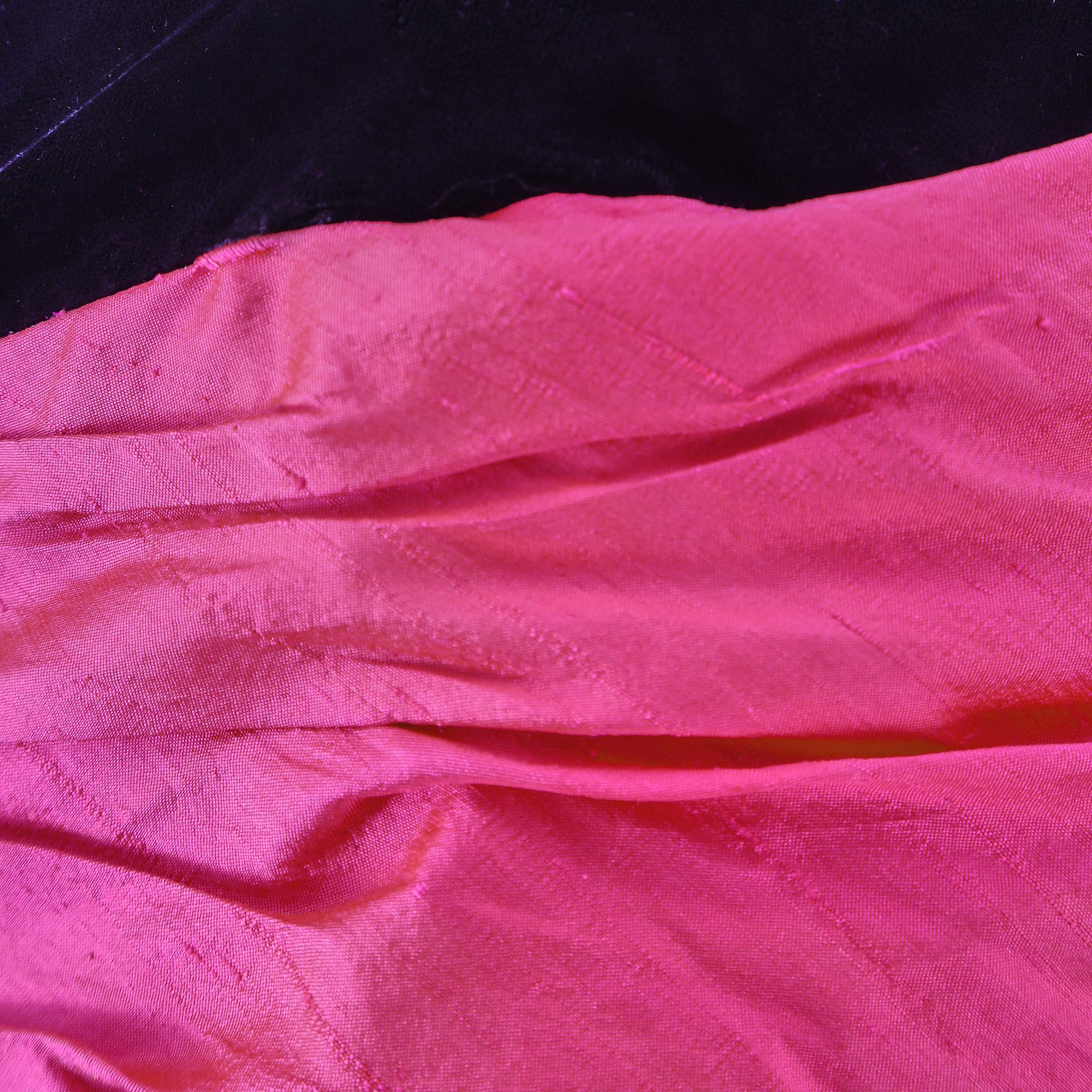 1980s Hidy Misawa Black Velvet and Hot Pink Silk Dress For Sale 1
