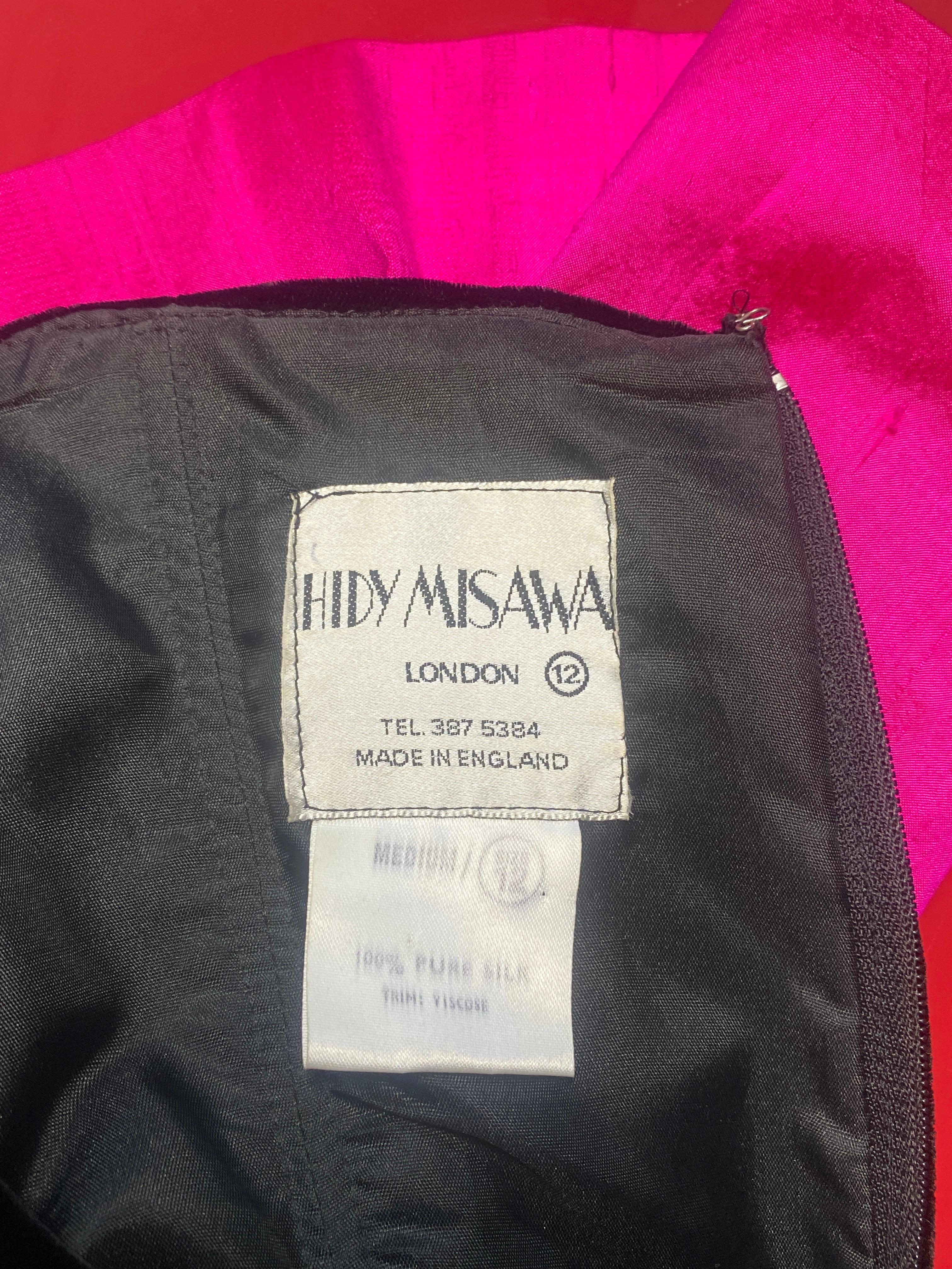 1980s Hidy Misawa Black Velvet and Hot Pink Silk Dress For Sale 5