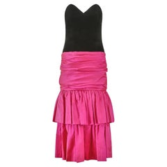 Vintage 1980s Hidy Misawa Black Velvet and Hot Pink Silk Dress