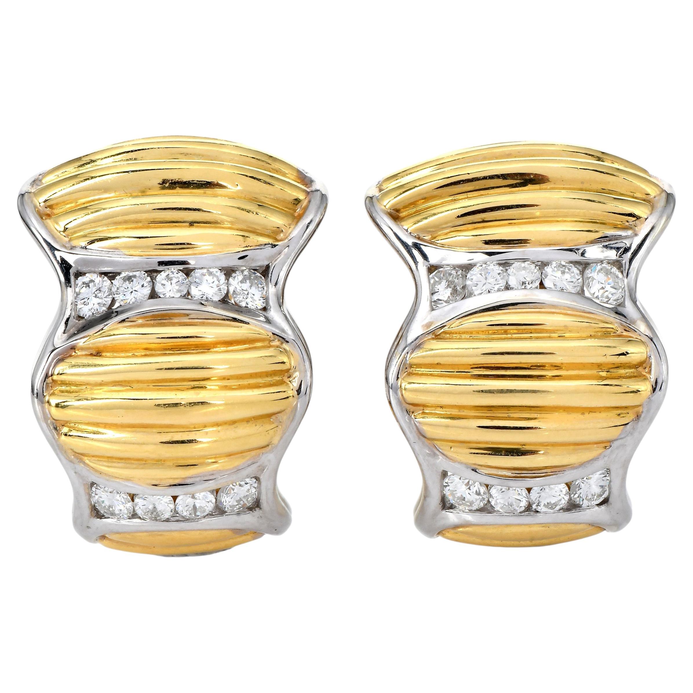 1980s High Polish Diamond 18K Gold Statement clipon Earrings For Sale