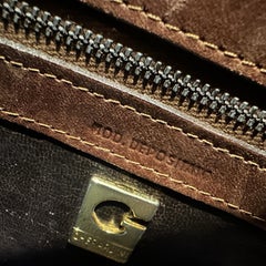 1980s High Quality Embossed Brown Leather and Brass Shoulder Bag by Gherardini
