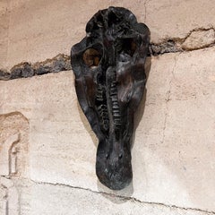 1980s Hippopotamus Head Bronze Skull Sculpture after Giacometti