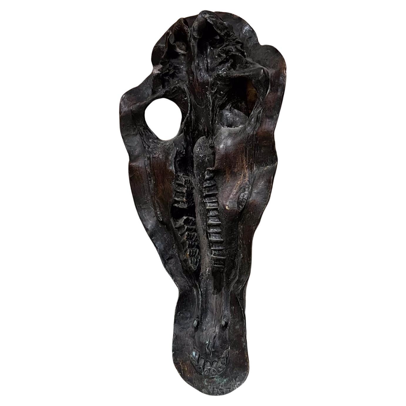 1980er Hippopotamus-Kopf-Skulptur aus Bronze mit Totenkopf-Skulptur nach Giacometti