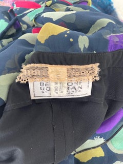 1980 Holly's Harp Navy Blue Colorful Silk Chiffon Flapper Style Vintage Dress