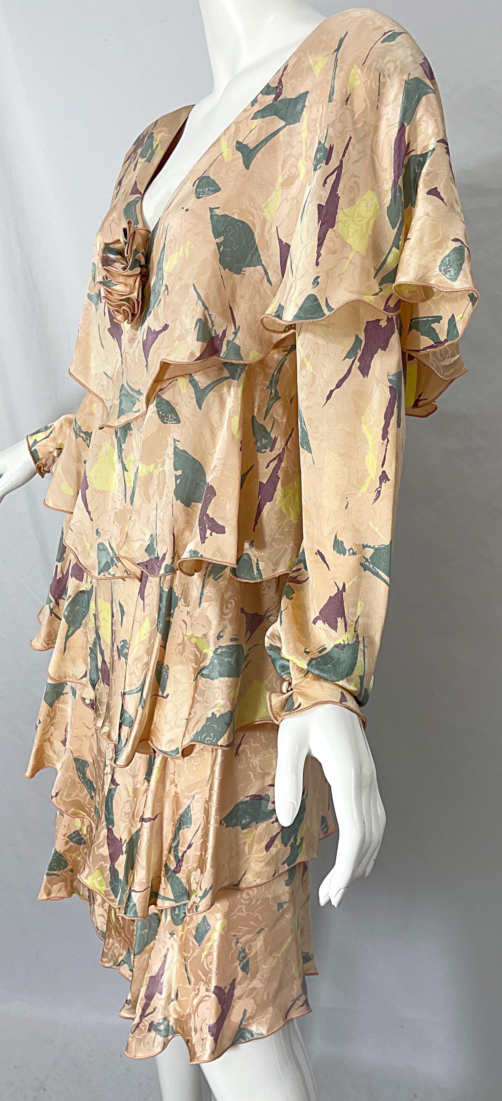 1980s Holly Harp Rosa melocotón Vestido de seda de manga larga Vintage 80s Medium en venta 1