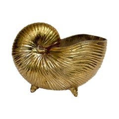 1980s Hollywood Regency Brass Nautilus Shell Footed Vessel
