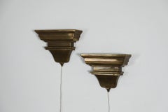 1980s Hollywood Regency Cast Brass Cornice Wall Sconces, DeKnudt Attributed
