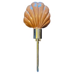 1980s Hollywood Regency Coastal Shell Sconce in Glazed Ceramic and Brass
