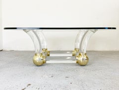 1980s Hollywood Regency Lucite and Brass Karl Springer Style Cocktail Table