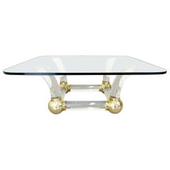 1980s Hollywood Regency Lucite and Brass Karl Springer Style Cocktail Table