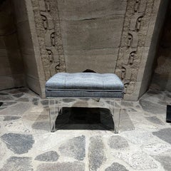 1980s Hollywood Regency Lucite Bench New Gray Tufted Fabric