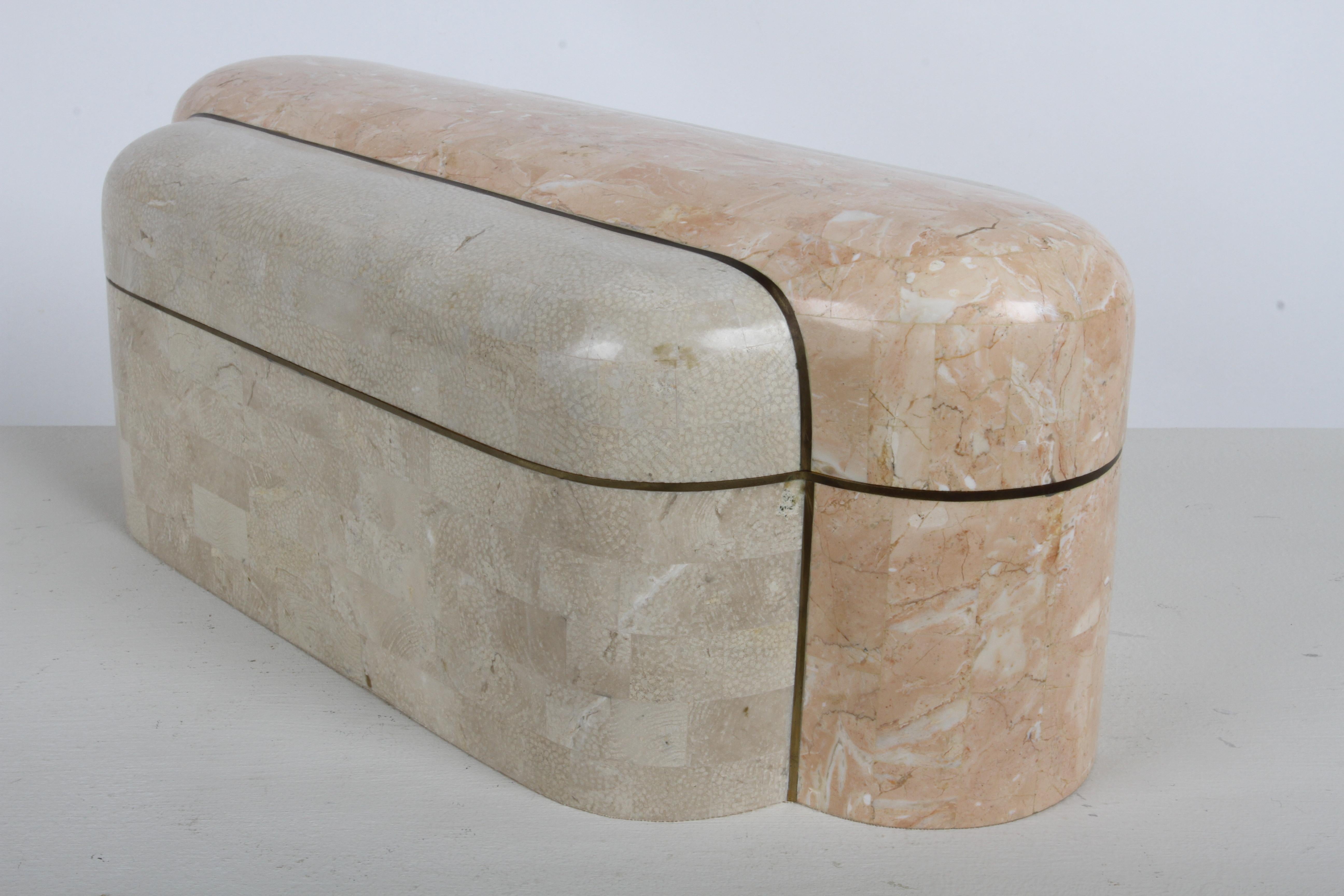 1980er Hollywood Regency Maitland-Smith Mosaik-Marmor- und Messing-Dekobox im Angebot 6