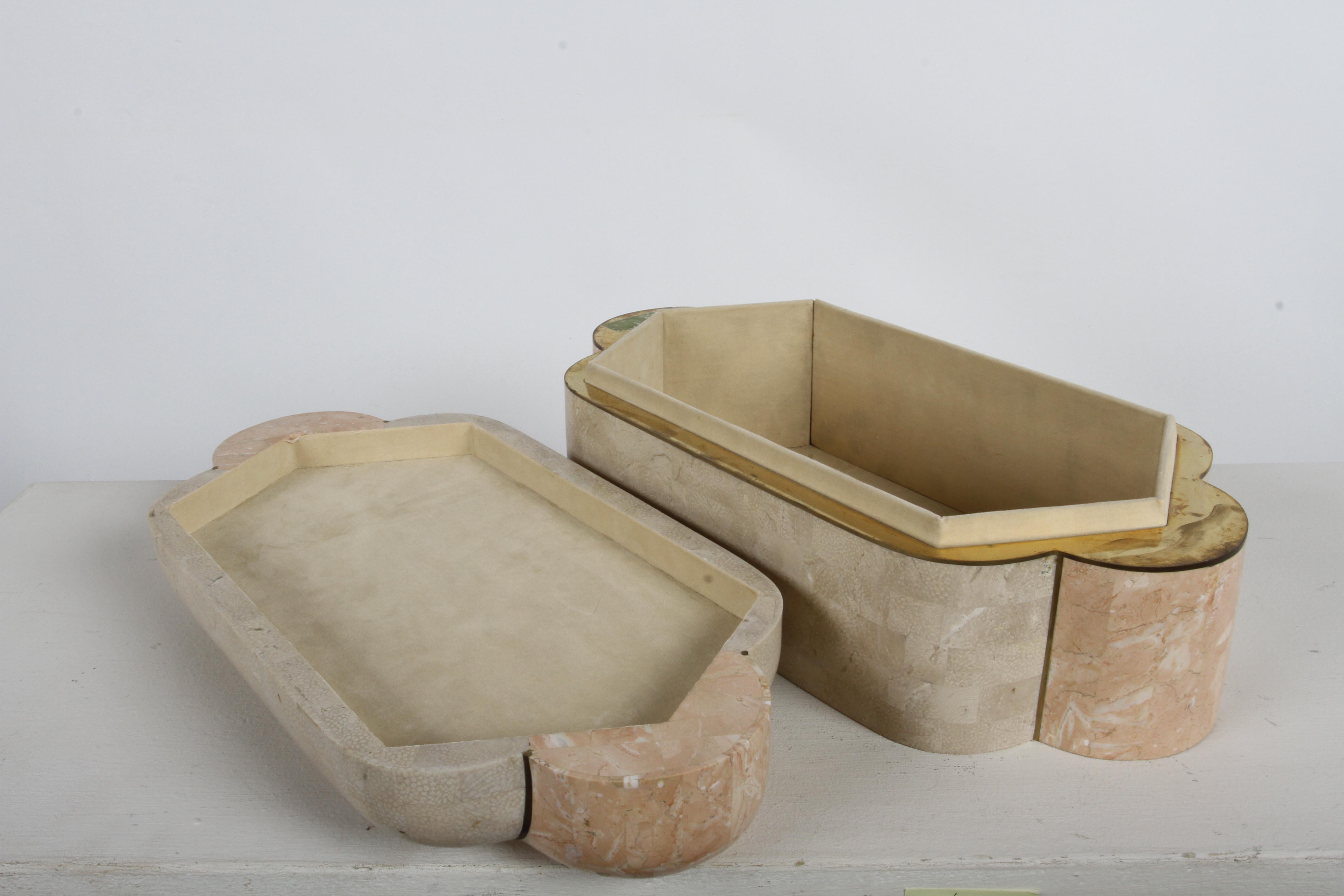 1980er Hollywood Regency Maitland-Smith Mosaik-Marmor- und Messing-Dekobox im Angebot 7