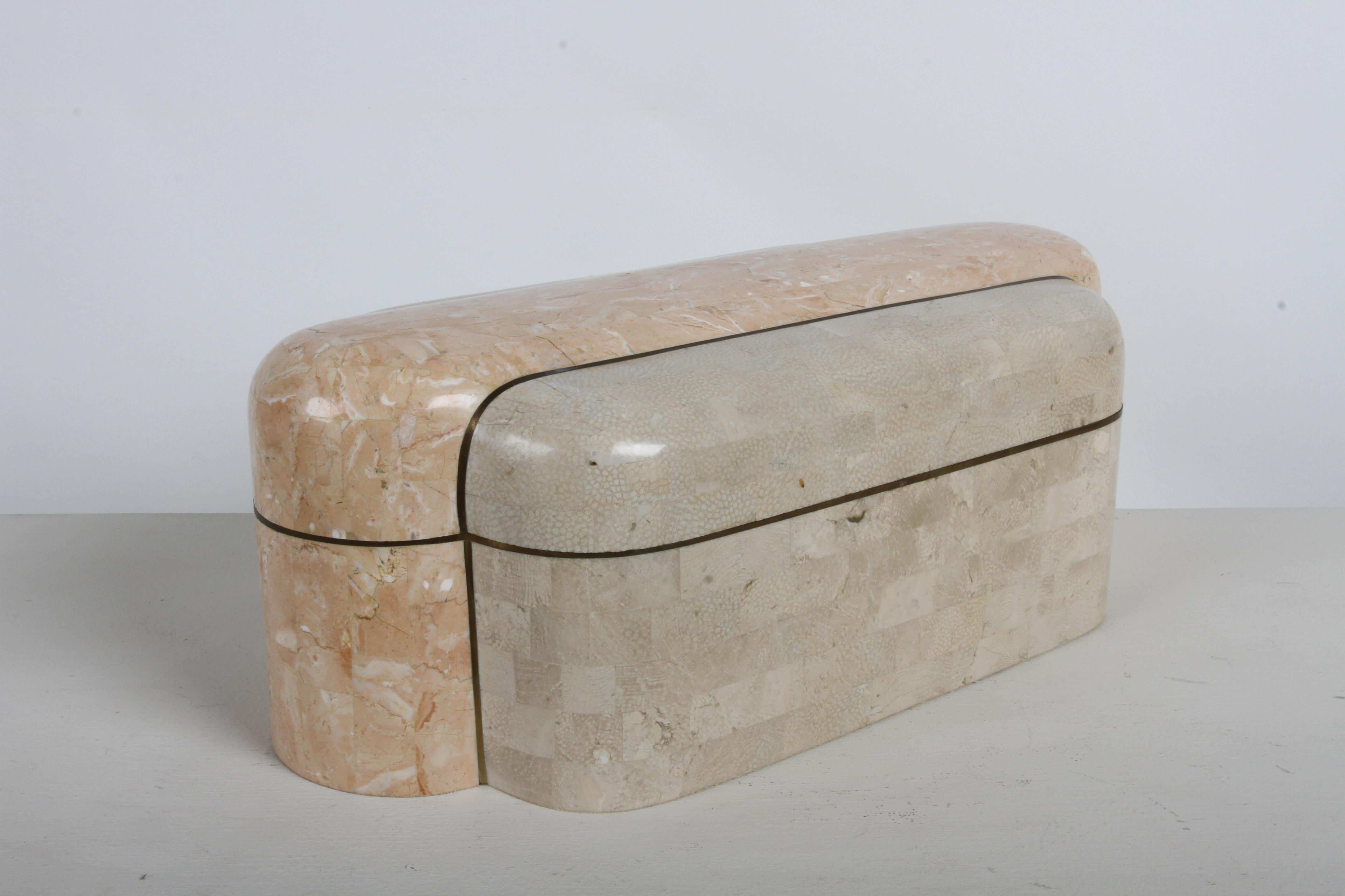 1980er Hollywood Regency Maitland-Smith Mosaik-Marmor- und Messing-Dekobox im Angebot 4