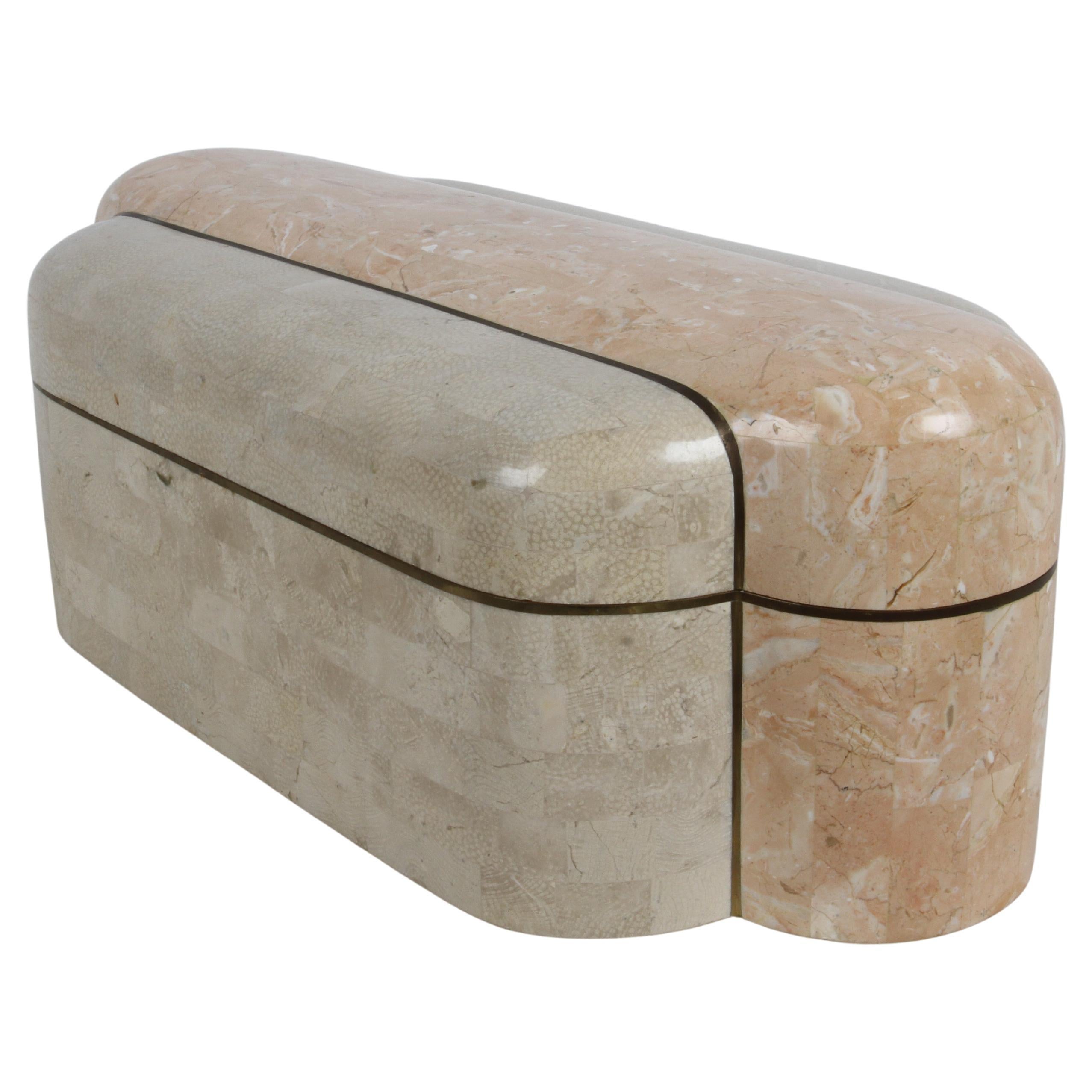 1980s Hollywood Regency Maitland-Smith Tessellated Marble & Brass Decorative Box