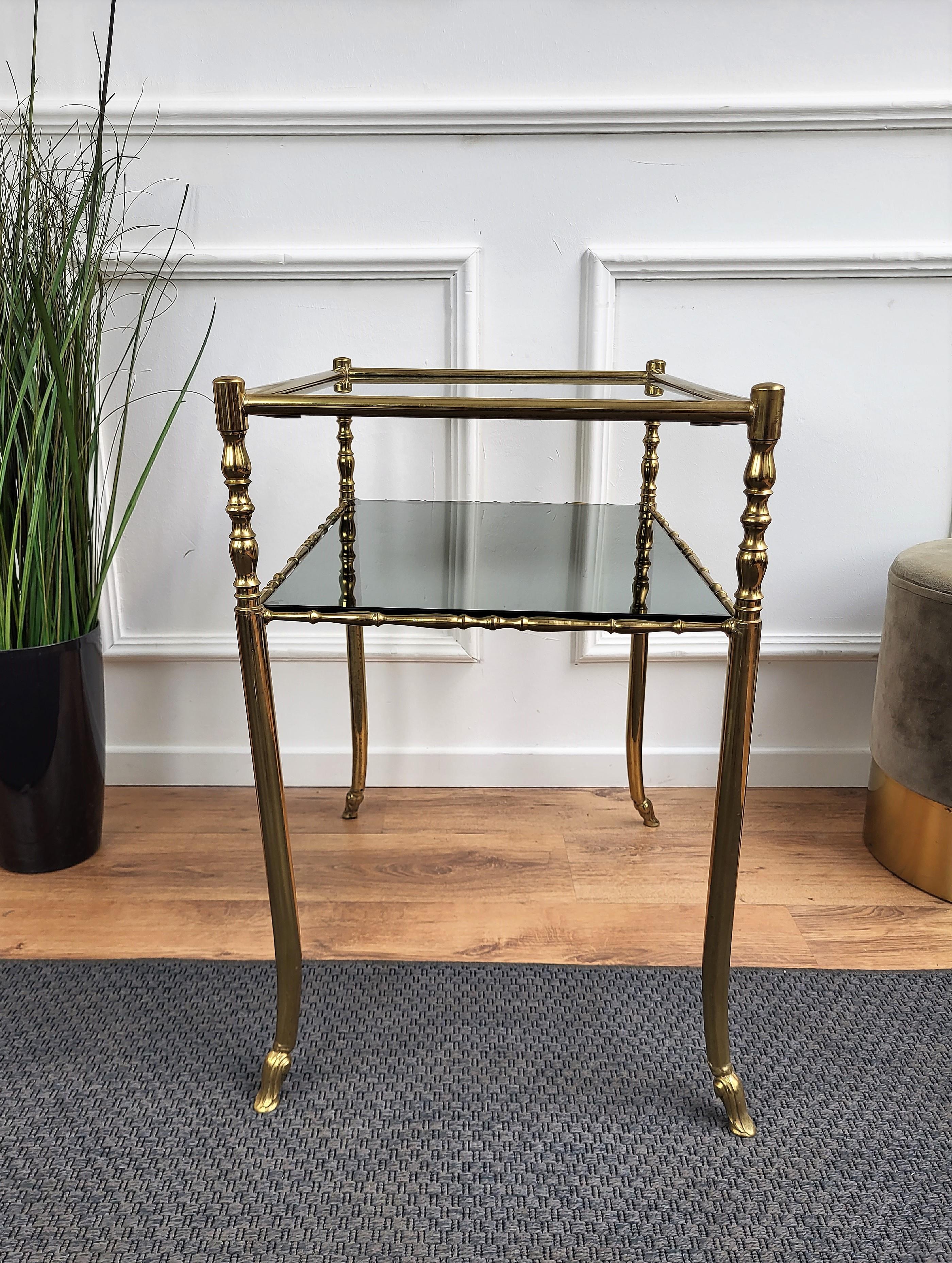 1980s Hollywood Regency Mid-Century Modern Brass and Smoked Glass Console Table For Sale 1