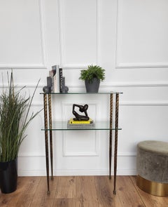 1980s Hollywood Regency Mid-Century Modern Brass Glass Etagere Console Table