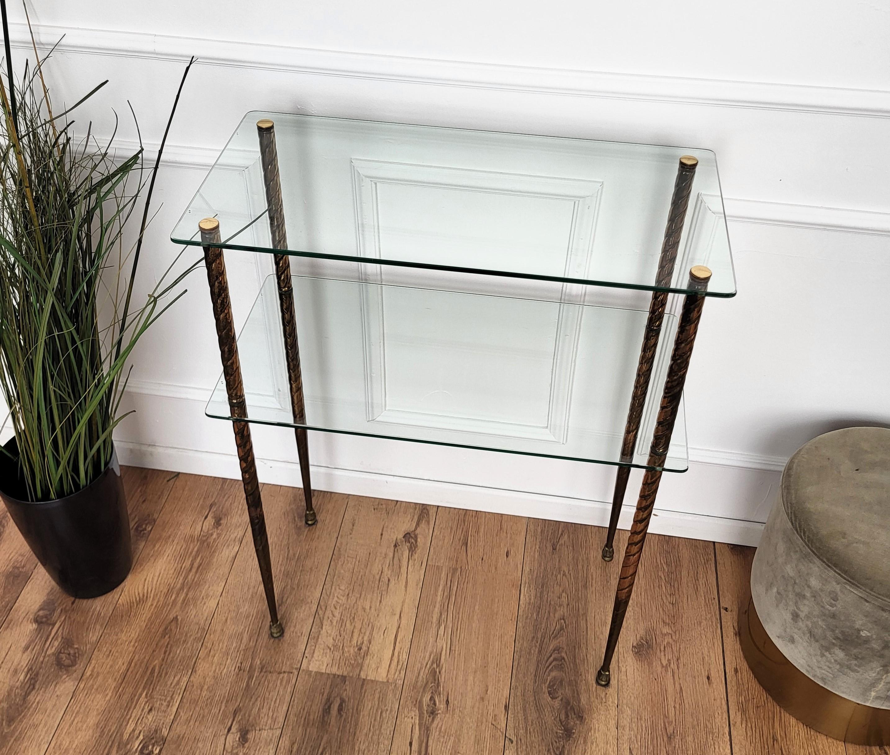 1980s Hollywood Regency Mid-Century Modern Brass Glass Etagere Console Table For Sale 2