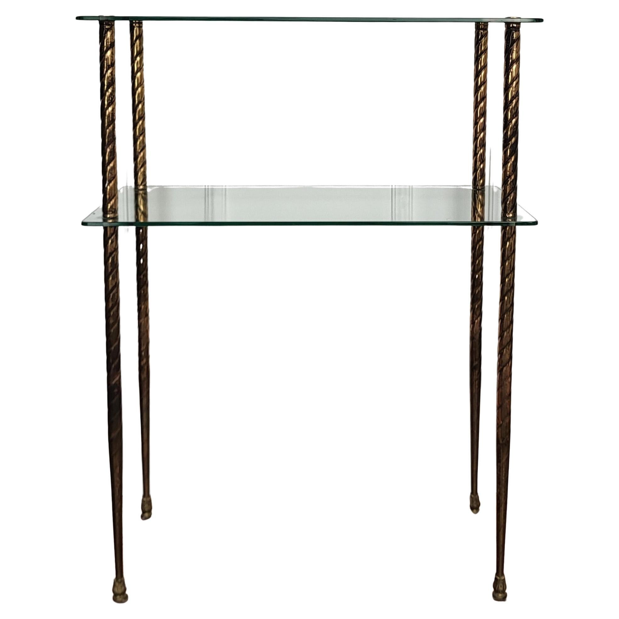 1980s Hollywood Regency Mid-Century Modern Brass Glass Etagere Console Table For Sale