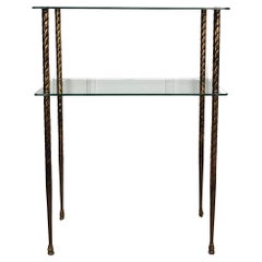 Vintage 1980s Hollywood Regency Mid-Century Modern Brass Glass Etagere Console Table