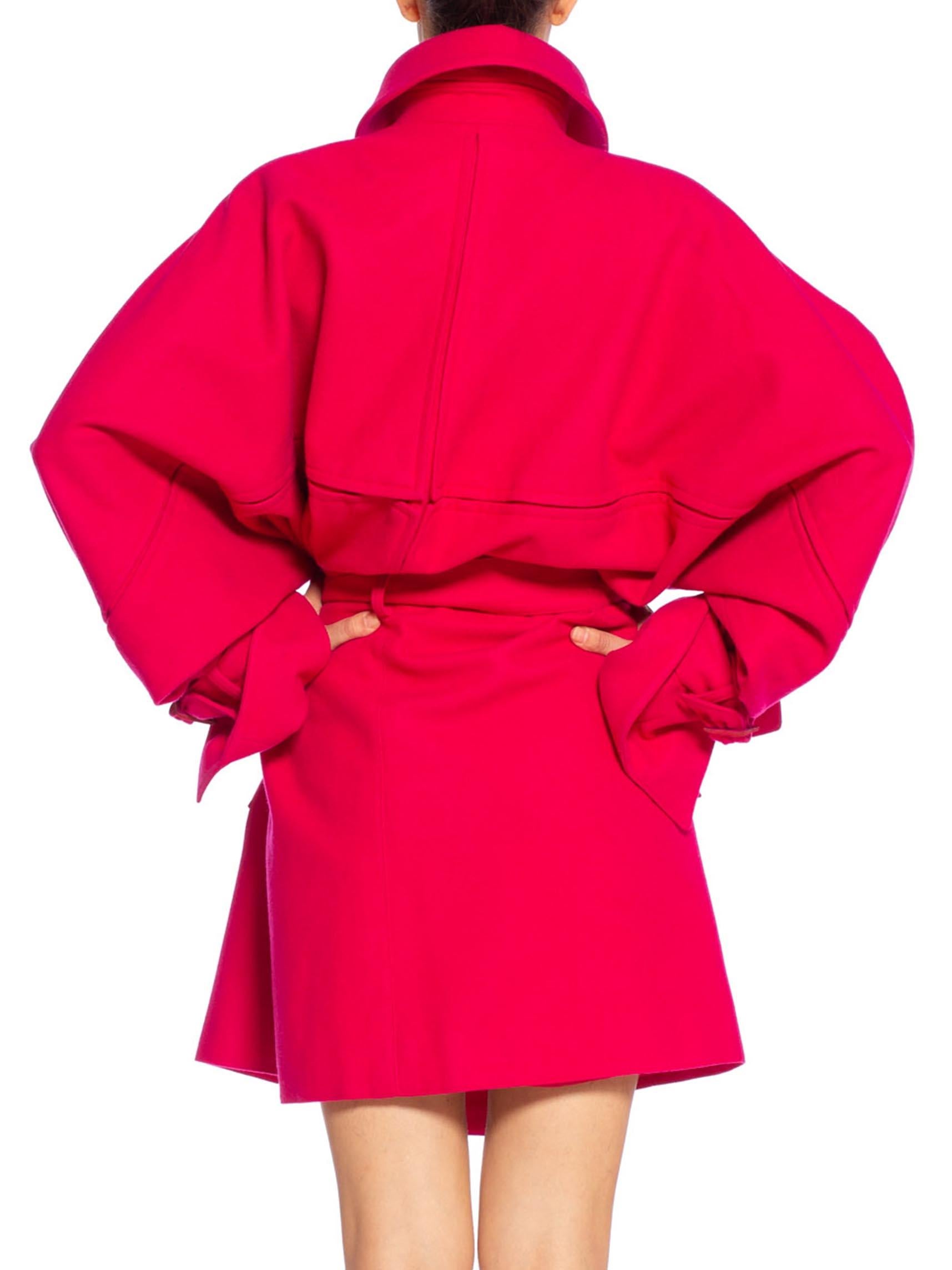 1980'S CLAUDE MONTANA Hot Pink Wool Oversized Trench Coat With Belt 4
