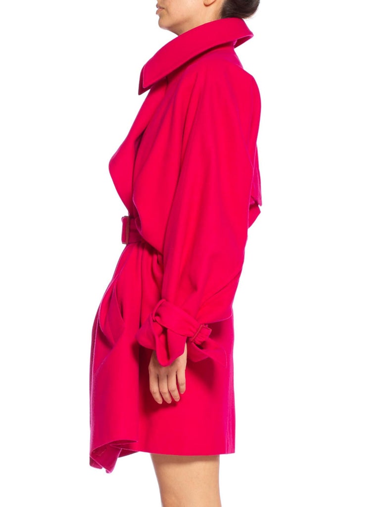 1980'S CLAUDE MONTANA Hot Pink Wool Oversized Trench Coat With Belt at ...