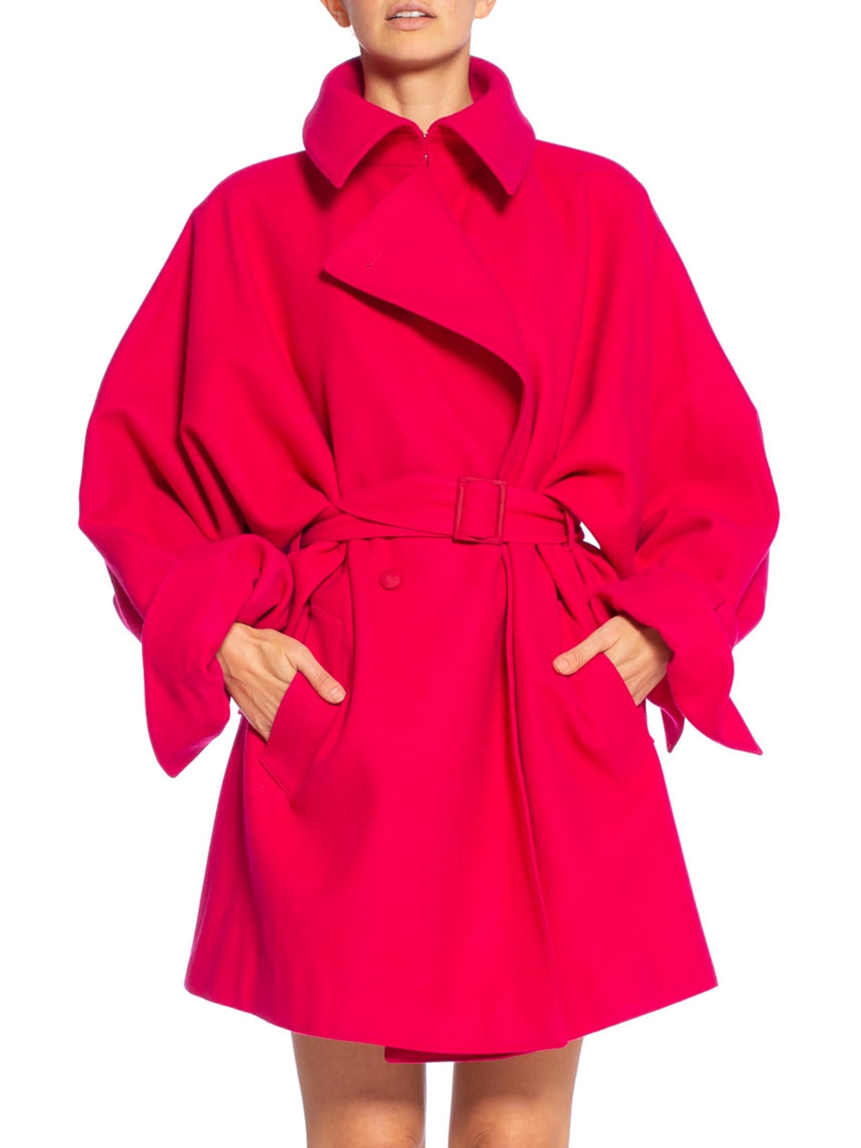 Women's 1980'S CLAUDE MONTANA Hot Pink Wool Oversized Trench Coat With Belt