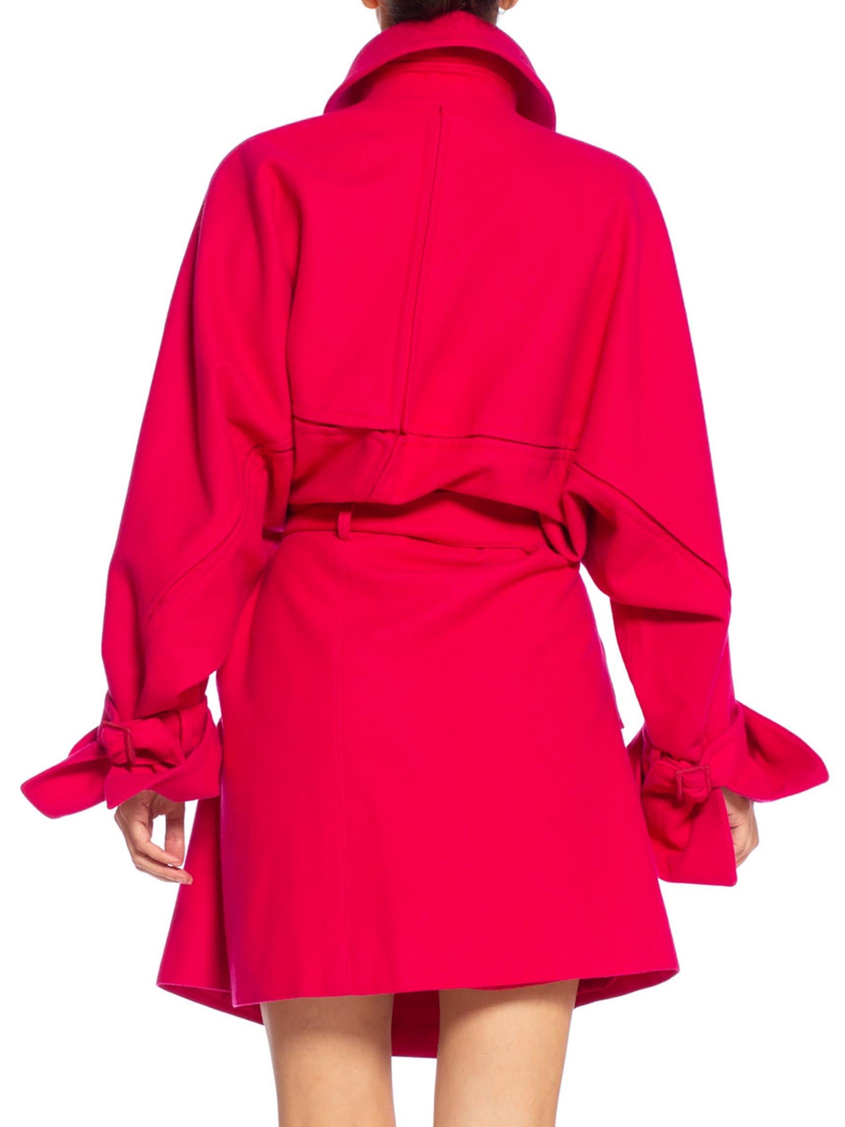 1980'S CLAUDE MONTANA Hot Pink Wool Oversized Trench Coat With Belt 3