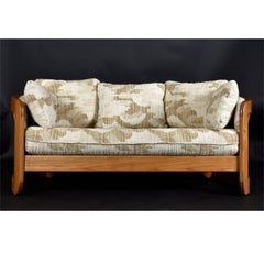 1980s Howard Solid Oak Barrel Shaped Loveseat Sofa