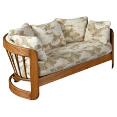 1980s Howard Solid Oak Barrel Shaped Loveseat Sofa