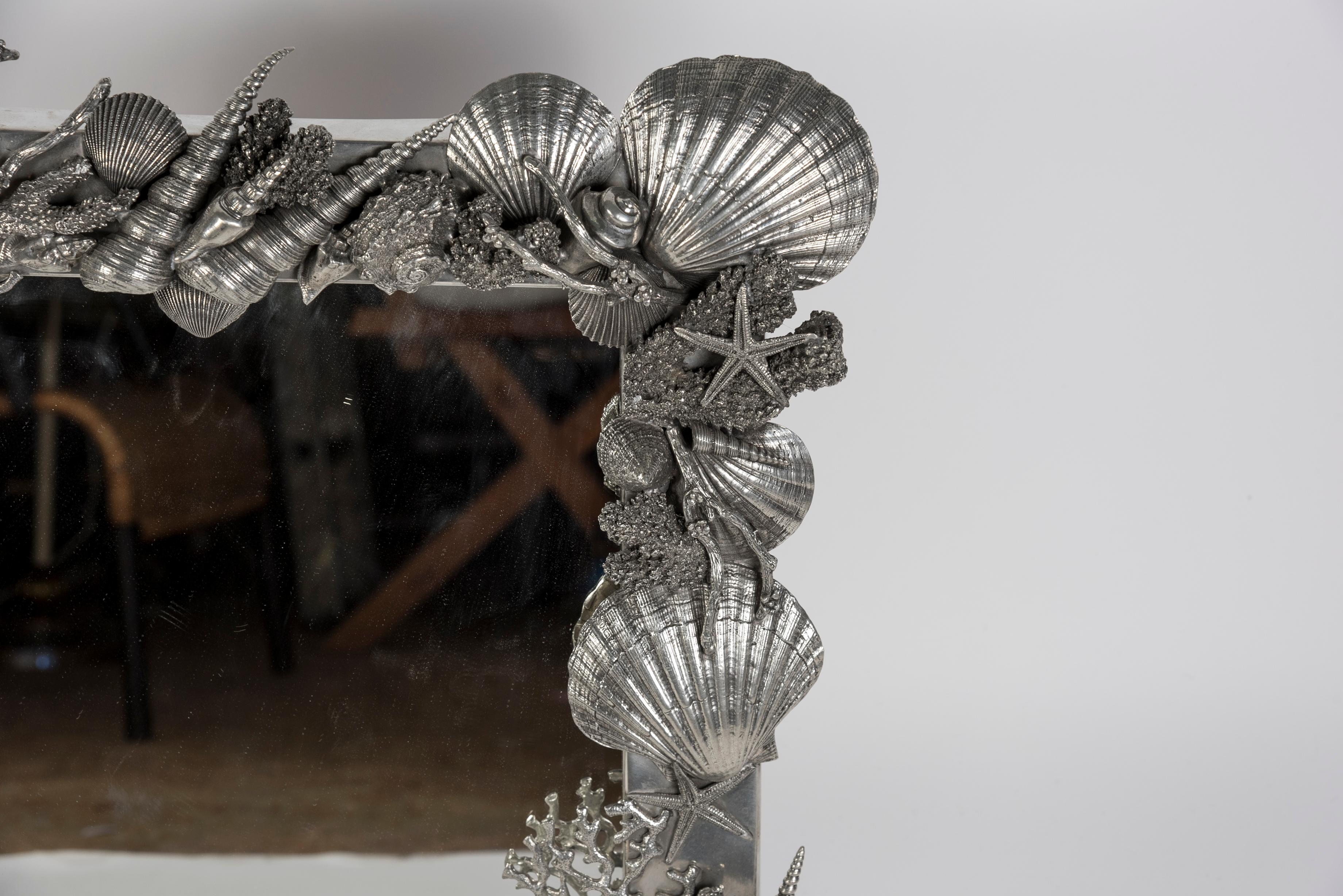 Pewter 1980's huge polished pewter table mirror signed Figura Piero