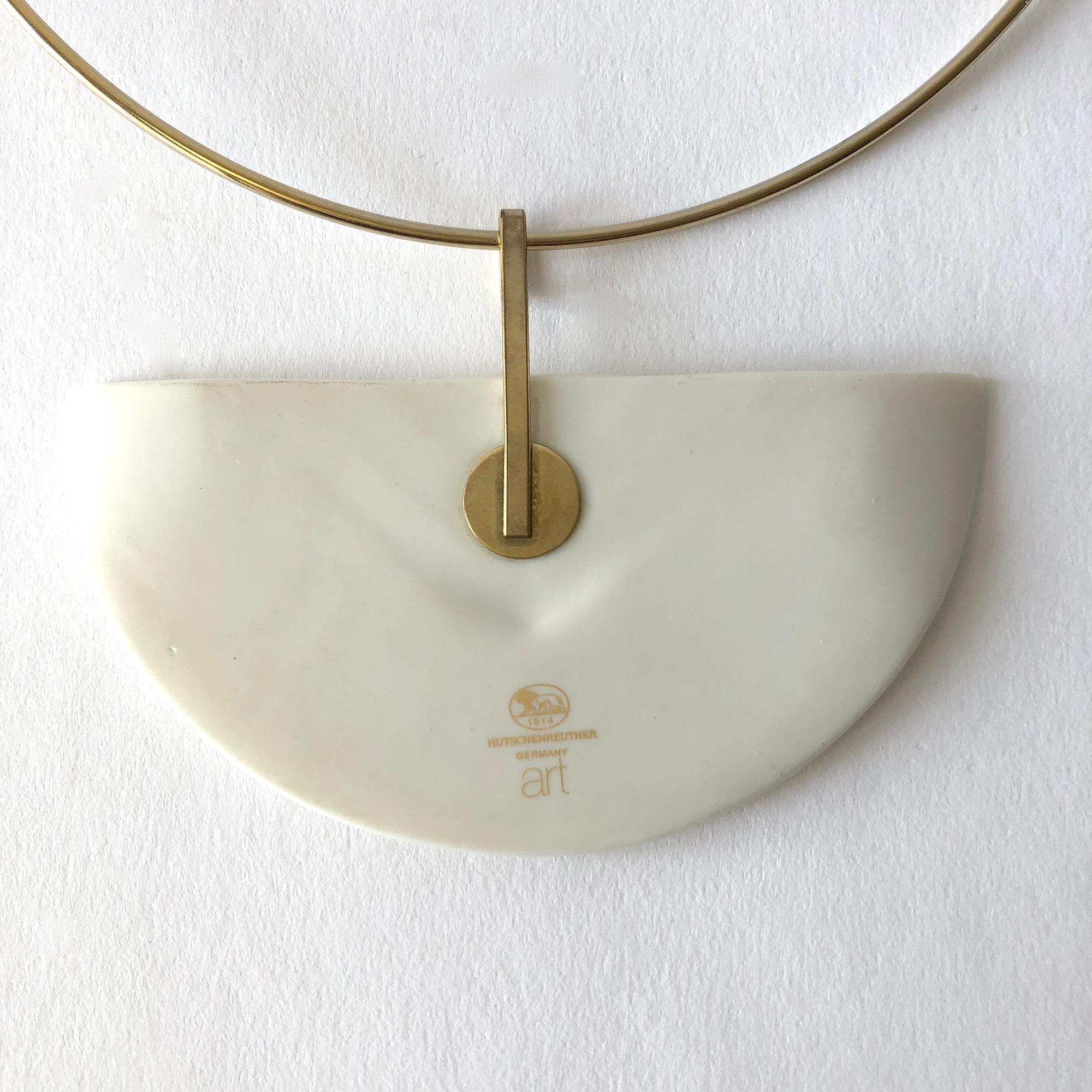 Art Nouveau 1980s Hutschenreuther Porcelain German Postmodern Half Moon Pendant Necklace