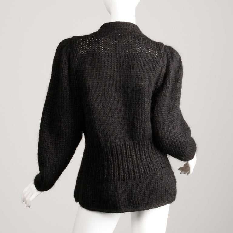 1980s I. Magnin Vintage Black Chunky Knit Wool Full Sleeve Cardigan ...