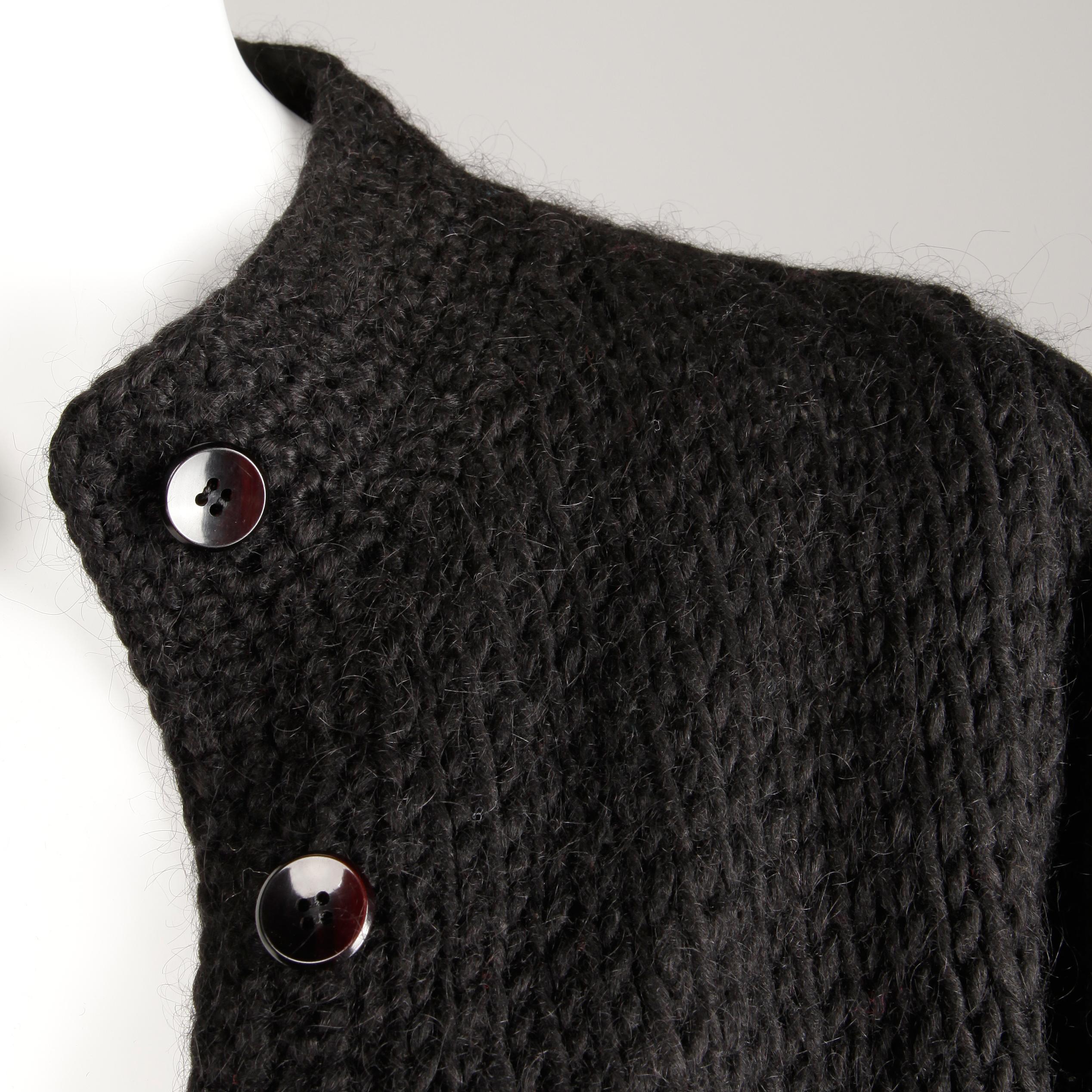 1980s I. Magnin Vintage Black Chunky Knit Wool Full Sleeve Cardigan Sweater 3
