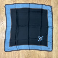 1980s Iconic Blue and Brown Silk Square Scarf by Roberta di Camerino