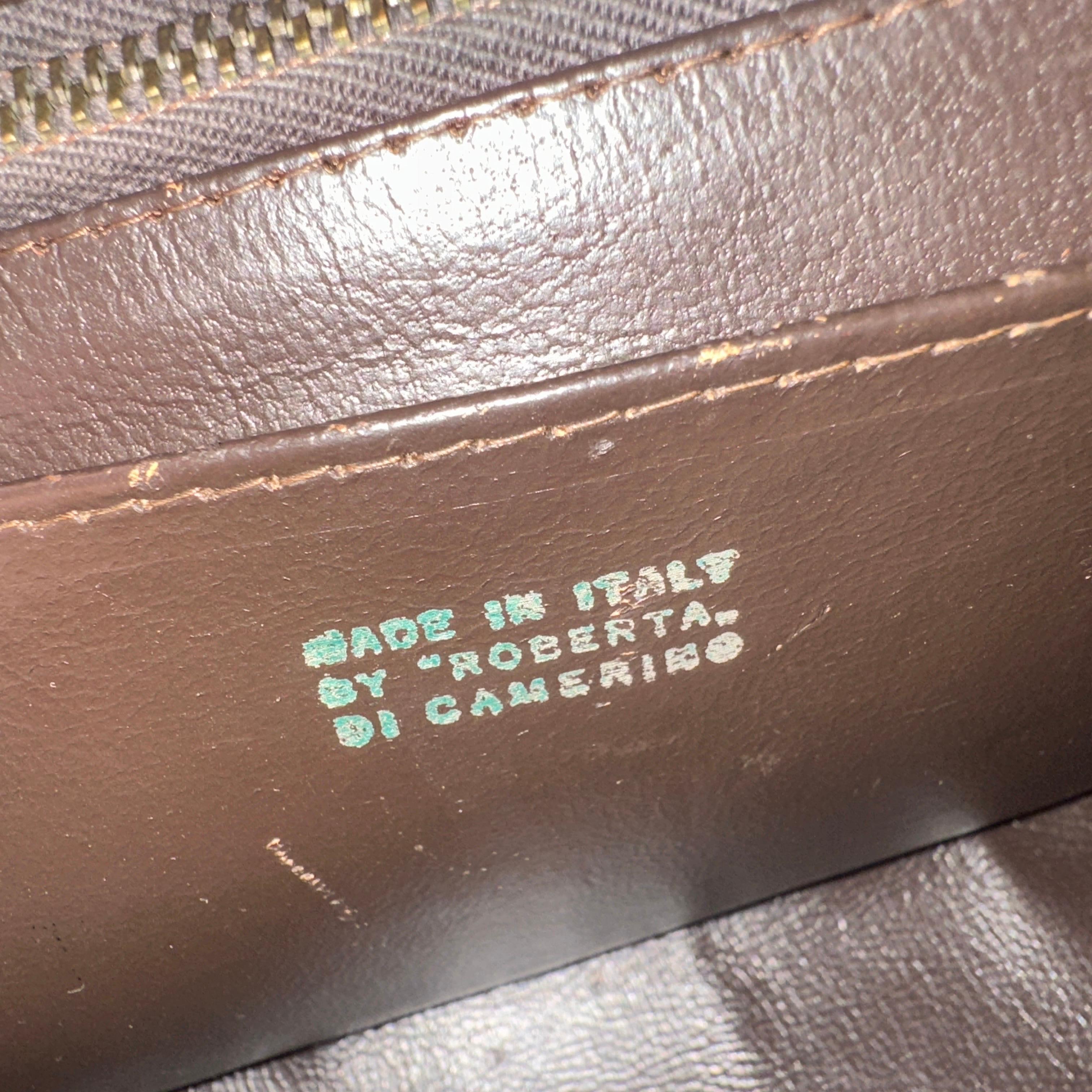 Borsa a mano iconica degli anni '80 in pelle marrone e ottone di Roberta Di Camerino in vendita 1