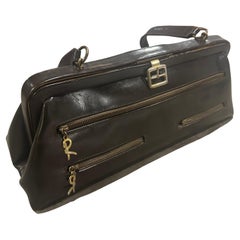 Sac à main iconique des années 1980 en cuir marron et laiton de Roberta Di Camerino