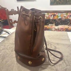 1980s Iconic Cognac Brown Leather and Brass Backpack by Salvatore Ferragamo